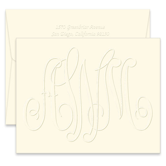 Large Monogram Folded Note Cards - Embossed